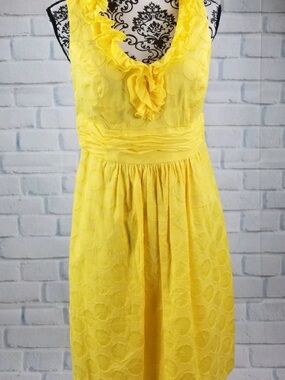 Studio I Yellow Ruffled V-Neck Midi Dress